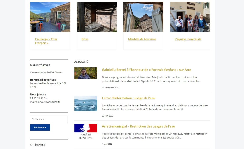 Vue de la page principale du site ortale.fr